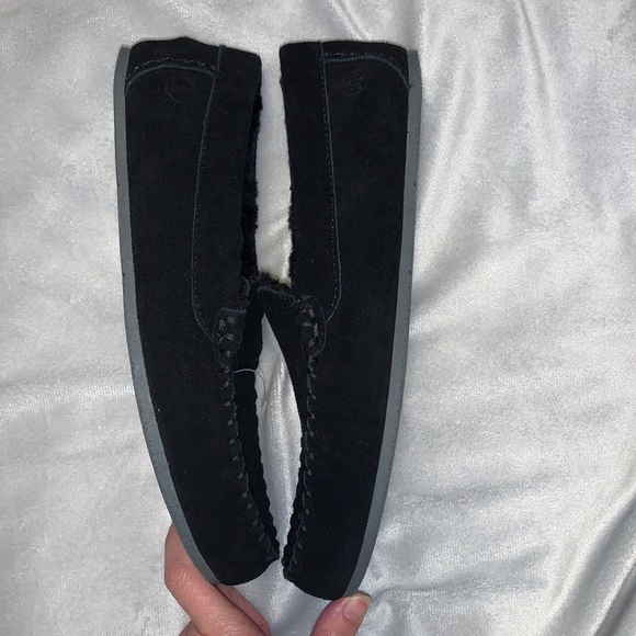 Lands end slippers suede black moccasins size 9B faux fur interior lining NWOT - Picture 3 of 6